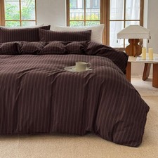 Bestdesil Striped Duvet Cover Set 100 Washed Cotton Linen Like Soft Feelling