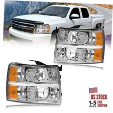 Headlight 2007-2013 Chevy Silverado Chrome Housing Amber Reflector w/o LED 
