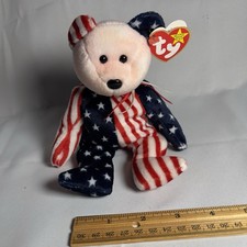 Spangle Ty Beanie Baby Pink Face Patriortic America Bear MWMT DOB July 14 1999