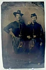 Civil War Antique Tin Type Union Officer Photo w/ Swords Hats 4" x 2.5" M-19