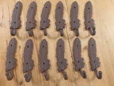 12 Coat Hooks Feather Cast Iron Hat Rack Hall Tree Entry Way Towel Bath Eagle
