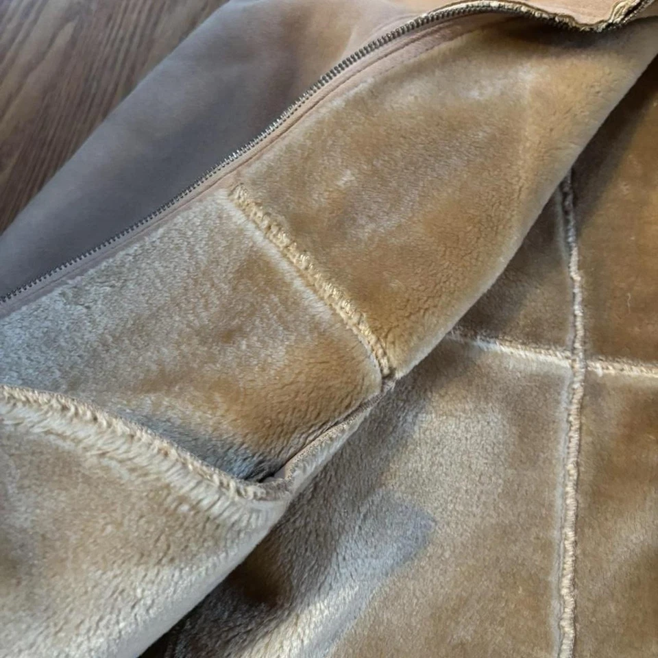 Tan and brown penny lane shearling suede coat with faux fur trim Fleet Street - Image 3 of 4