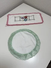 Handmade Crochet Doily Set with Embroidered Floral Design