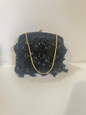 Black Draped Beaded Evening Bag Chain Strap