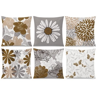 Brown Grey Pillow Covers 18x18 Set of 6 Decorative Daisy Flower Throw Pillow ...