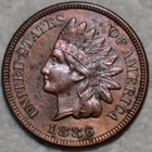 About Uncirculated 1886 Type 2 Indian Head Cent, Sharp, Tough Variety.