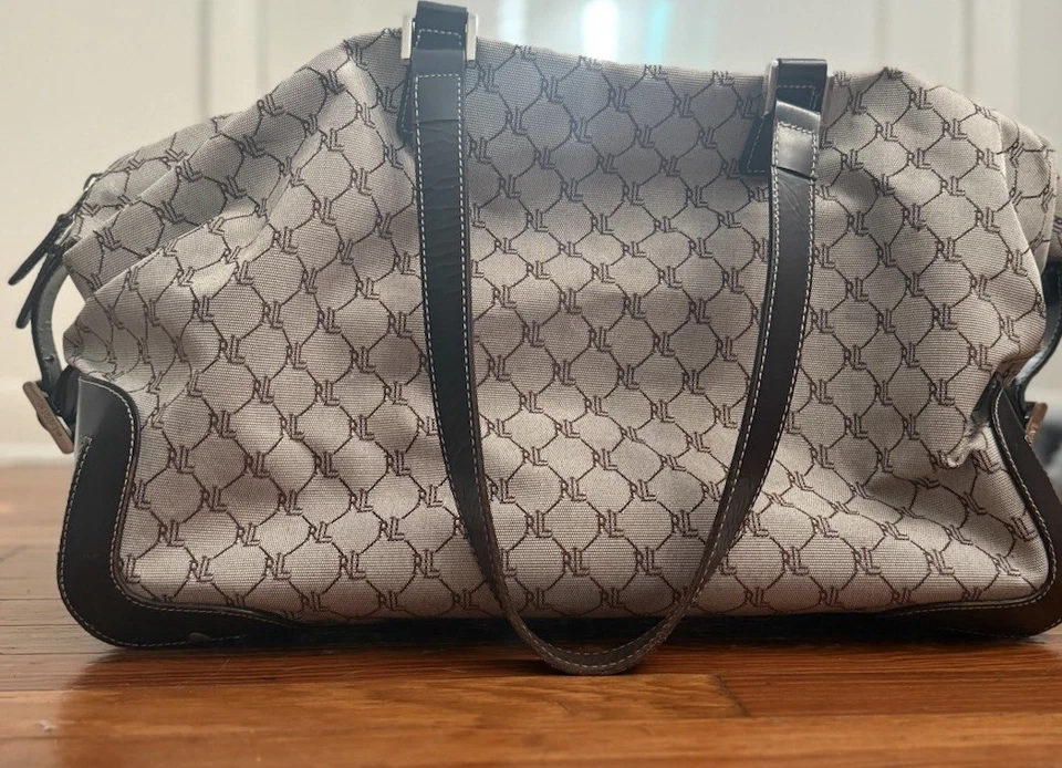 Vintage Ralph Lauren Signature Monogram Leather Canvas Shoulder Duffle Bag - Image 2 of 4