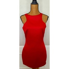 Mango Casual Red Textured Waffle Knit Mini Dress Side Zip Halter Neck Medium NWT