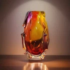 Vintage 1970s Murano Glass Vase  Orange And Yellow