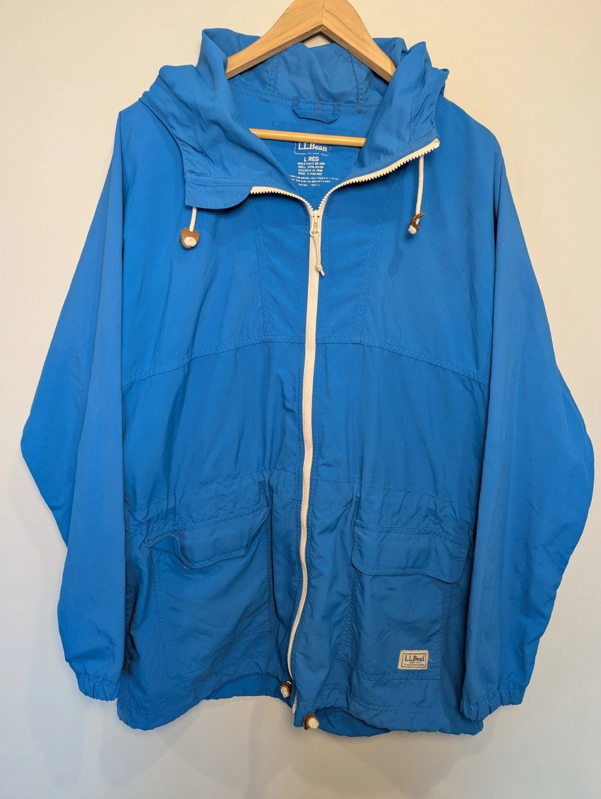 L.L. Bean Men Size L Full Zipper Hooded Blue Yellow Zipper Jacket 90s
