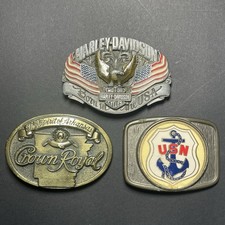 3 Vintage Harley Davidson Belt Buckle, USN Navy, Crown Royal Belt Buckles