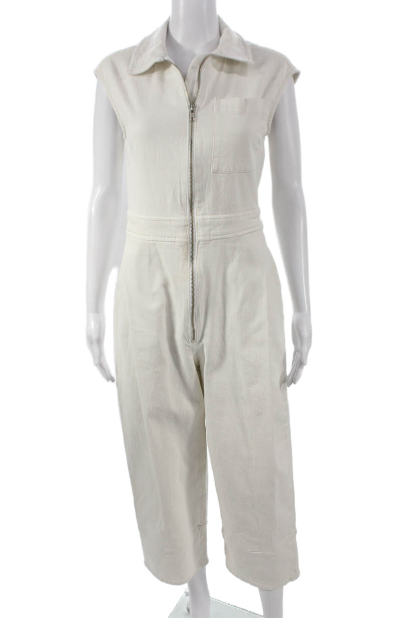 Rachel Comey Womens Collared Cotton Sleeveless Zip Jumpsuit White Size 0Free Shipping in US $100+ Orders | $6.95 Orders Below