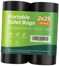 50 portable toilet bags for camping, 8 Gallon 1.3 Mil Thickened 50 pack