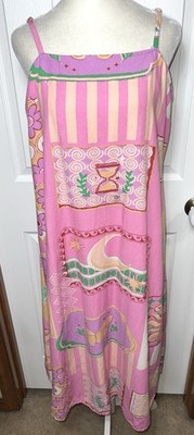 (READ) Japna Linen Dress Midi Dress Sundress Celestial Spaghetti Strap Pink XL