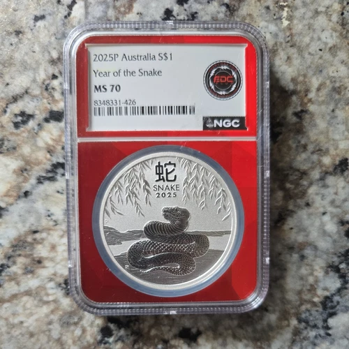 2025 P Australia .9999 Silver Lunar Year of Snake NGC MS70 1oz $1 Coin Red Core