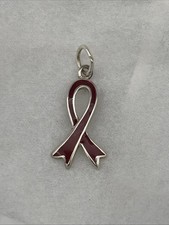 Vintage 925 Sterling Silver Breast Cancer Awareness Ribbon Charm Pendant Red