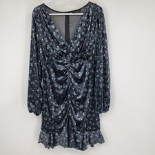 Cider Velvet Floral Ruched V Neck Long Sleeve Mini Dress 1XL Goth Dark Fairy