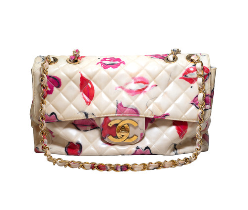 Vintage Chanel Kiss Print Flap Bag SS1995 Karl Lagerfeld Quilted Leather CC