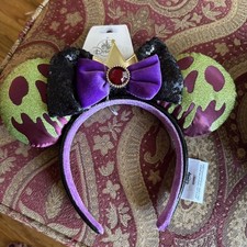Disney Parks Snow White Evil Queen Poison Apple Velvet Sparkle Ears Headband NEW