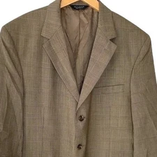 Jos A Bank Mens 43R Tan Plaid 100% Wool Blazer Sport Coat Jacket Preppy