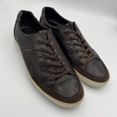 Ecco Soft 7 Brown Leather Shoes Mens 10 Low Top Lace Up Oxford Sneakers Casual