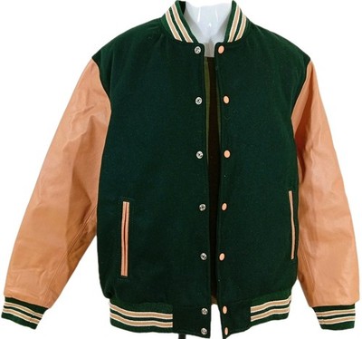 Herren College Baseball Bomber Varsity Letterman Lederärmel Grüne Wolle Jacke