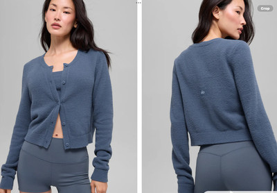 alo yoga SNUGGLE UP SWEATER CROPPED CARDIGAN in Bluestone. NWT,Small,orig$168