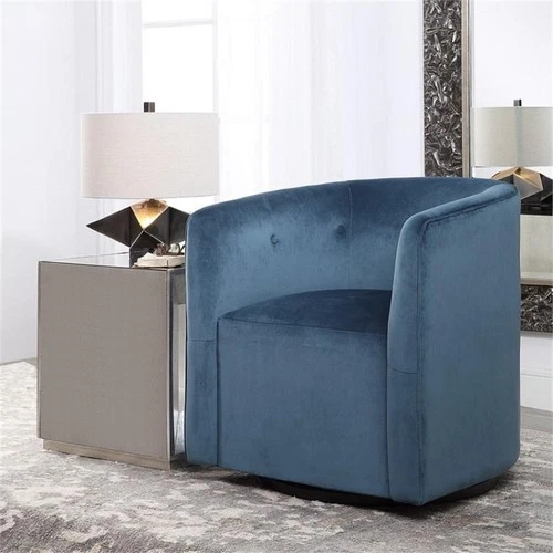 Uttermost Mallorie Contemporary Wood and Fabric Swivel Chair in Ink Blue - Picture 3 of 8