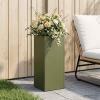 Garten-Pflanzgefäß OlivgrüN 20 X 20 X 50 Cm Kaltgewalzter Stahl