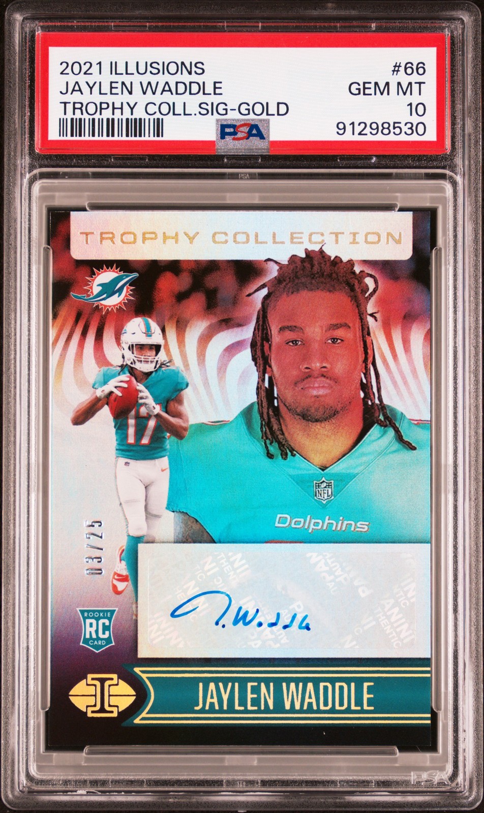 Jaylen Waddle Panini Illusions #66 Trophy Collection Gold