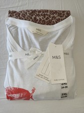 M&S Pure Cotton Woven Animal Print Bottoms Cherry Pyjama Set UK Sizes 24-26 BNWT