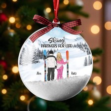 Custom Couples Skiing Gift For Ski Lovers, Winter Skier Sports Christmas Orna...
