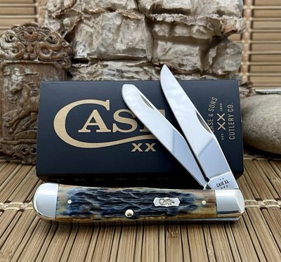 Case XX USA Pocket Worn Hand Fired Mediterranean Blue Bone Trapper Pocket Knife