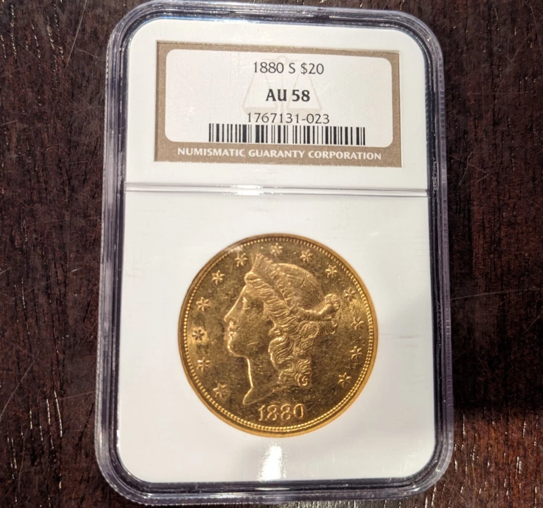 1880-S Liberty Double Eagle $20 NGC AU-58 Gold Coin - PQ Lustrous! (no PCGS)