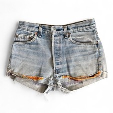 Vintage Y2K Levi s 501 Made in USA Light Wash Distressed Denim Cutoff Shorts