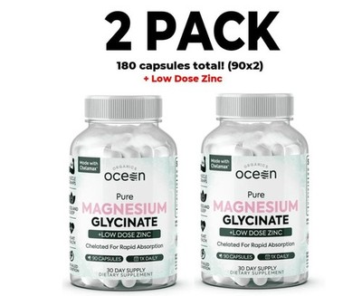 2 PACK-Organics Ocean Pure Magnesium Glycinate with Zinc,  90 Capsules, Chelated