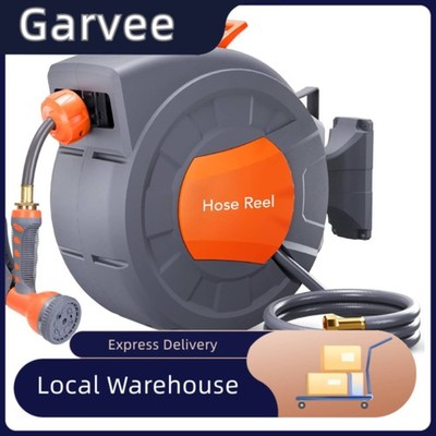 Wall Mounted Retractable Garden Hose Reel 1/2 In x 65 Ft Super Heavy Duty With A