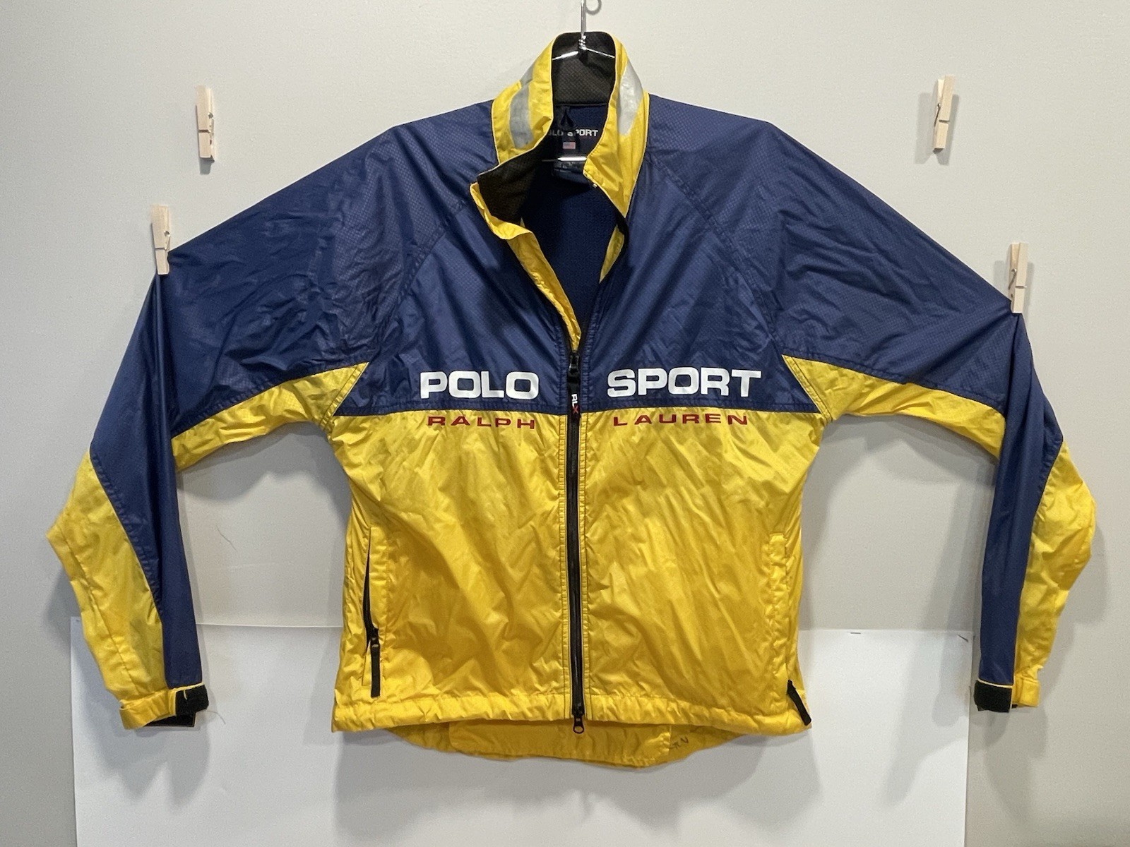 VINTAGE 90' RALPH LAUREN POLO SPORT YELLOW WINDBREAKER FULL ZIP JACKET SZ MEDIUM