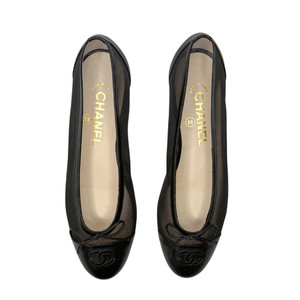 Chanel CC Mesh and Leather Bow Ballet Flats