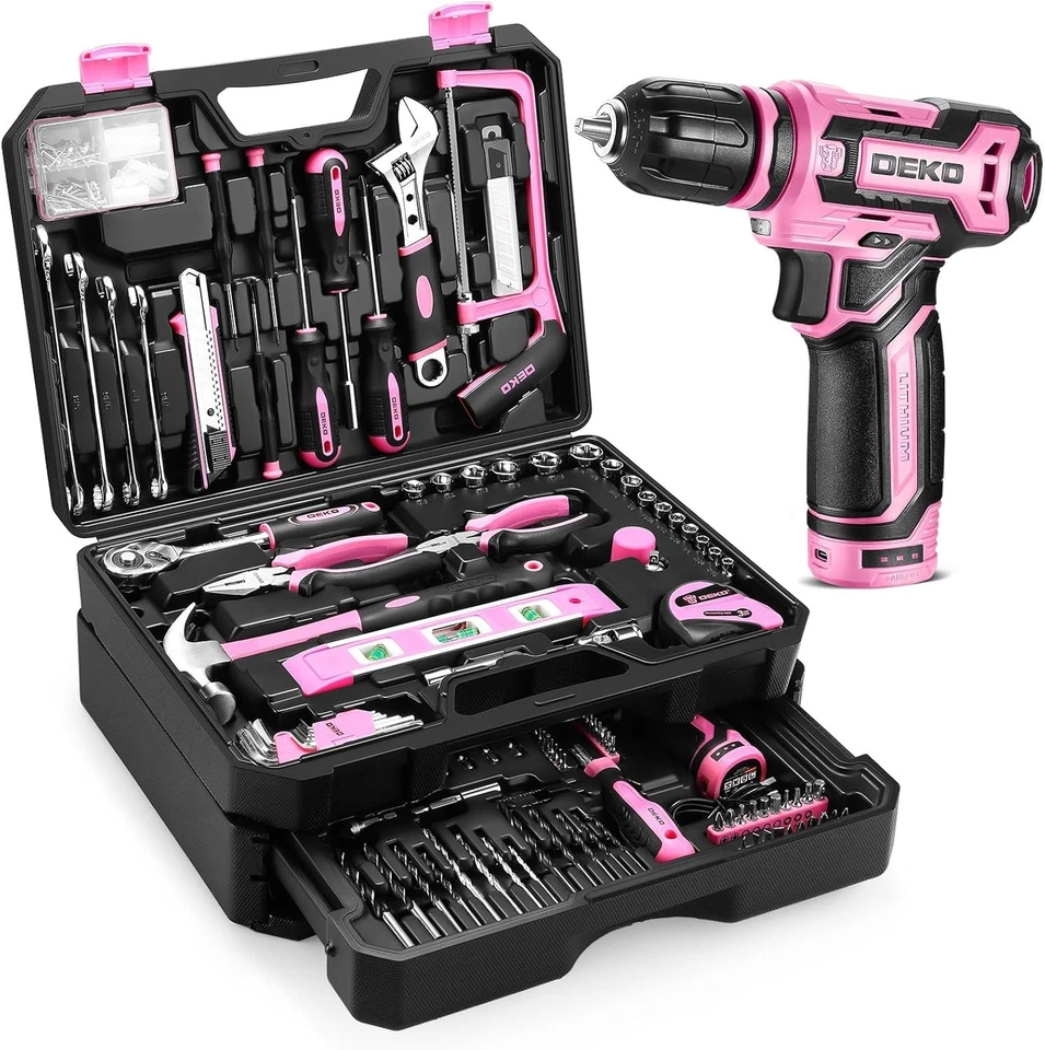 Pink Tool Kit Box Drill Set Cordless Power Tools Home Repair 238pcs - Image 3 of 4