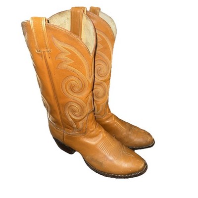 Vintage Tony Lama Gold Label Cowboy Boots Size 8 c Camel Tan Brown Round Toe