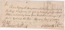 1777, Oliver Ellsworth signed, sick soldier from Northern Army, Benjamin Miller