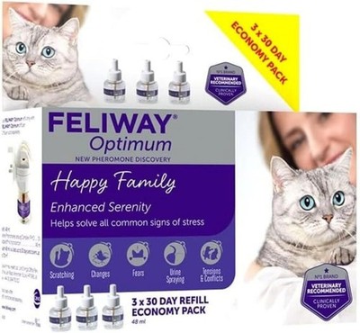 3Pack Set Feliway Optimum Cat Enhanced Calming Pheromone 3×30 Days Refill Cat 