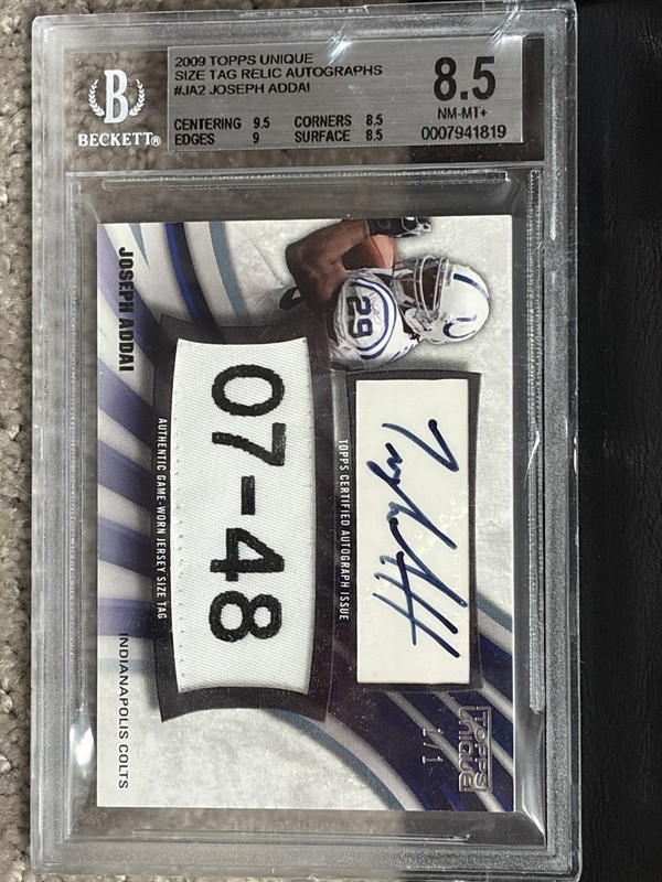 2009 Topps Unique Joseph Addai G/U Jrsy Auto 1/1 laundry Tag SICK Patch Colts