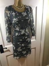 Phase Eight Grey & White Floral Lined Lace Tunic Style Dress, UK 16, Exc Cond