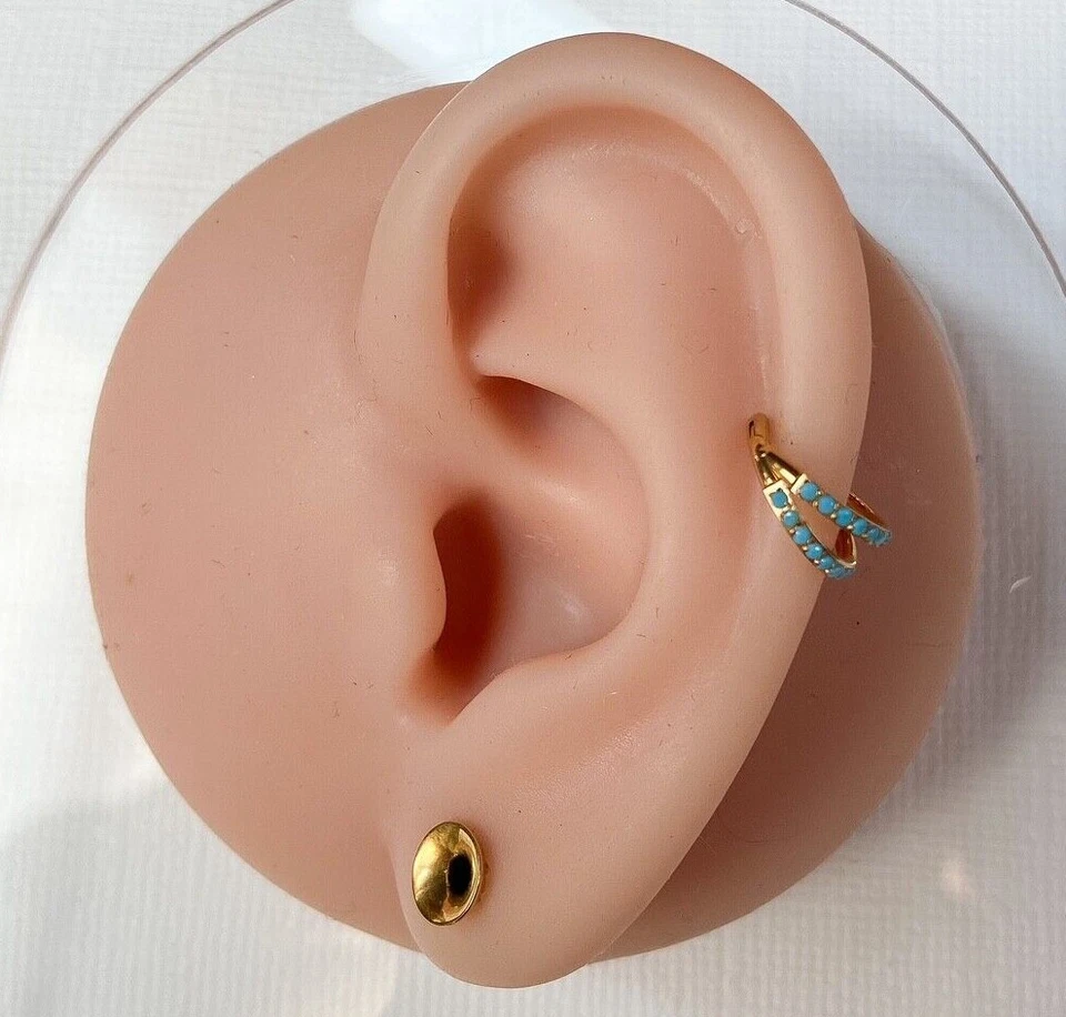 1 peça anel segmento articulado titânio duplo exterior turquesa septo argola hélice Daith - Imagem 3 de 4