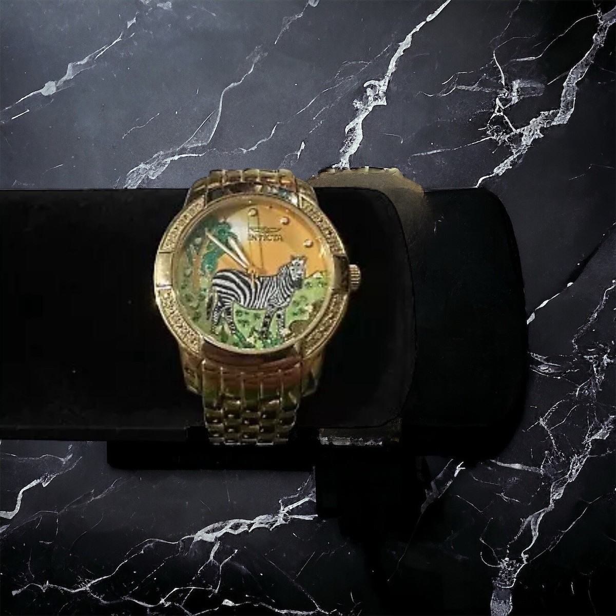 Invicta Paradise Garden Zebra Women Gold Plated 20 Diamond Swiss
