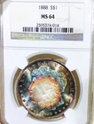 1888 $1 Morgan Silver Dollar NGC MS-64 Insane Rainbow Target Toning GRAND APPEAL