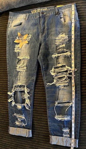 Women’s V.I.P. Jeans New With Tags Size 16 W Destructed Roll Hem Cropped Pants - Picture 10 of 14