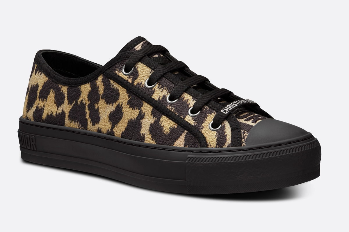 Dior Walk'N'Dior Black Beige Leopard Lace Up Flat Low Top Trainer